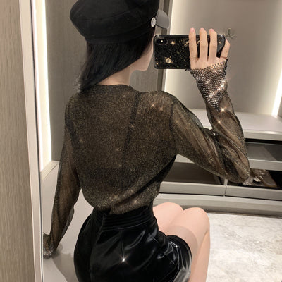 Blusa de Malla de Seda Otoñal Versátil con Mangas Largas - Image 12
