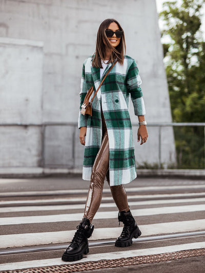 Abrigo de Lana Cuadrille Largo Cepillado Estilo Europeo y Americano para Otoño e Invierno - Image 21