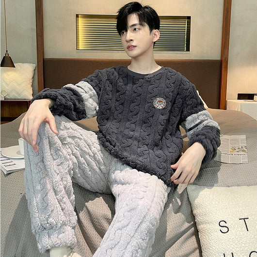 Pijama Térmico de Franela Jacquard para Hombre - Otoño e Invierno