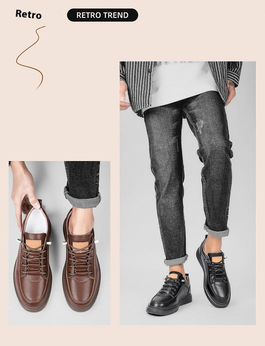 Zapatos Skateboard Cuero Talla Grande Estilo Retro Punching Confort Suave - Image 16