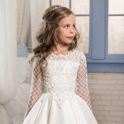 Vestidos Largos de Manga Larga para Niña en Champagne - Image 4