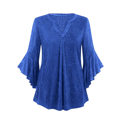 Blusa Suelta de Malla Plateada con Cuello V y Mangas 3/4 Pétalos - Image 19