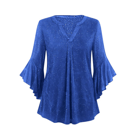 Blusa Suelta de Malla Plateada con Cuello V y Mangas 3/4 Pétalos - Image 19