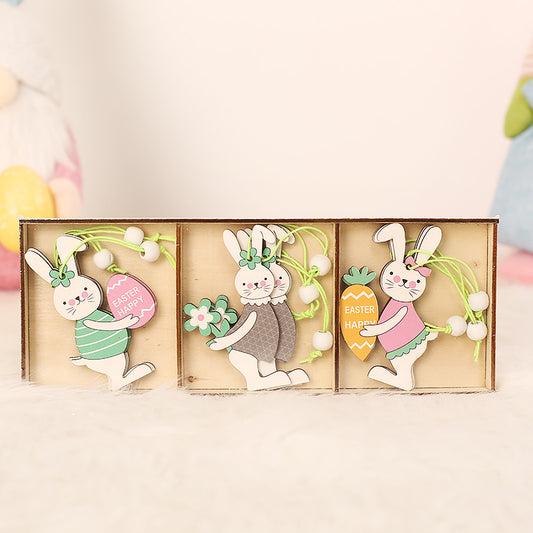 Colgante de Madera Pintado con Conejito de Pascua y Animales