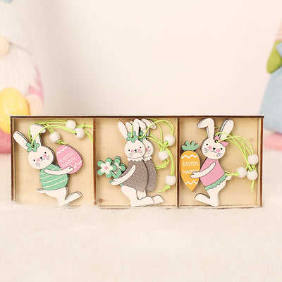 Colgante de Madera Pintado con Conejito de Pascua y Animales