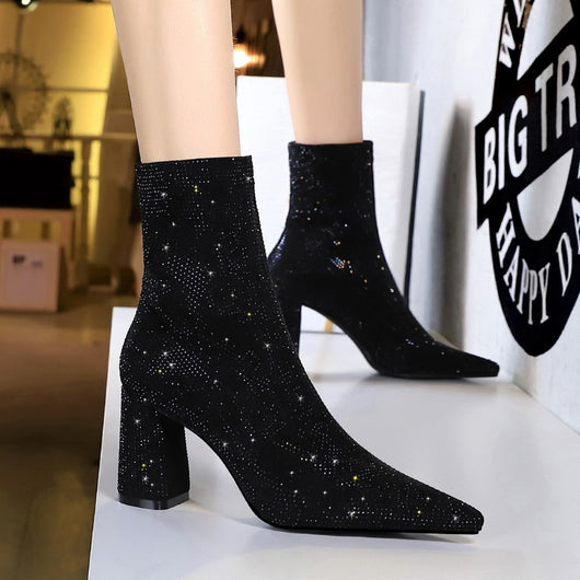 Botas de Tacón Alto con Pedrería y Punta Afilada para Mujer - Image 11
