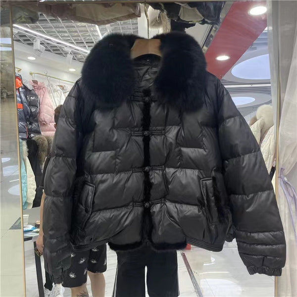 Chaqueta Térmica de Plumón de Pato Blanco con Cuello de Piel