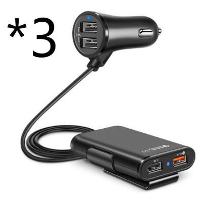 Cargador de Auto con 4 Puertos USB QC3.0 para Asiento Trasero con Cable y Soporte - Image 8
