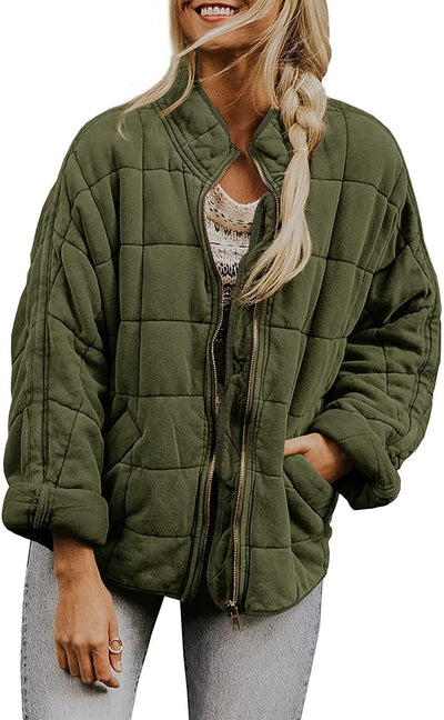 Abrigo de Invierno con Cierre de Cremallera y Cuello Alto - Chaqueta Larga Estampado Cuadros para Mujer - Image 12