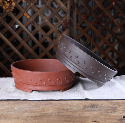 Maceta Grande de Barro Púrpura Estilo Chino con Diseño de Tambor - Image 7