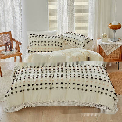 Juego de Cama Universitario Tres Piezas con Detalles en Colores Sólidos y Borlas - Image 12