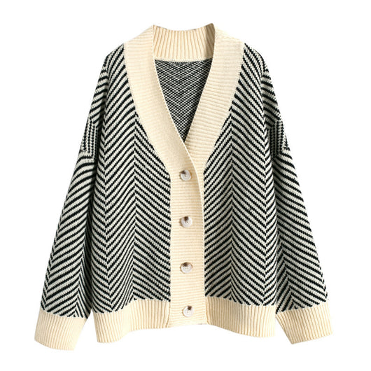 Cardigan de Punto Rombos Estilo Literario y Desenfadado con Escote en V - Image 3