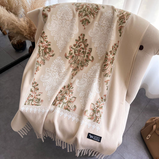 Bufanda de Cachemira Bordada Otoño Invierno con Borlas Florales - Image 12