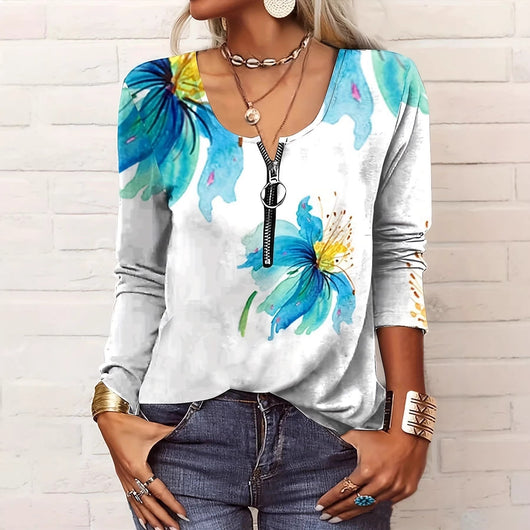 Camiseta Estampada de Manga Larga con Cierre para Mujer - Image 8