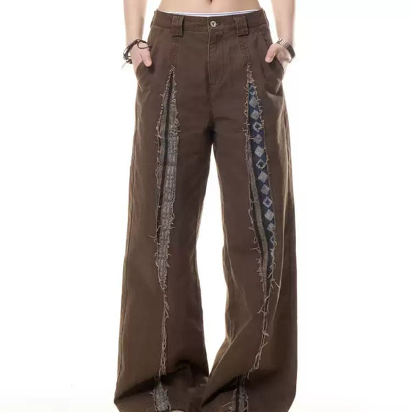 Jeans Vintage con Costuras Deshilachadas y Múltiples Bolsillos para Mujer