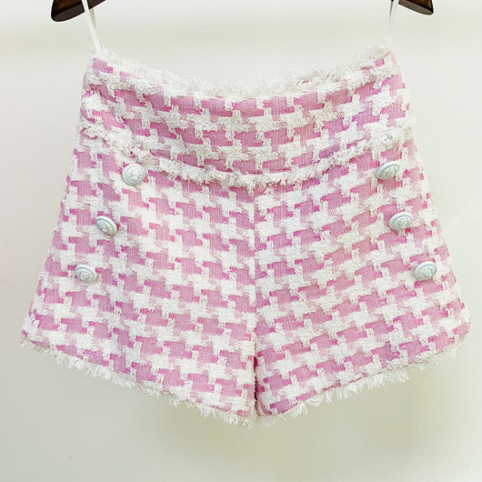 Shorts de Tweed Pata de Gallo Brillantes con Flecos - Image 10