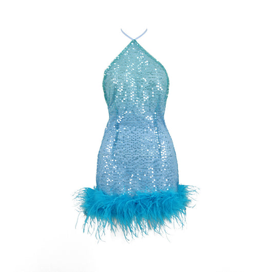 Vestido de Fiesta con Lentejuelas y Tirantes Plumados - Image 24