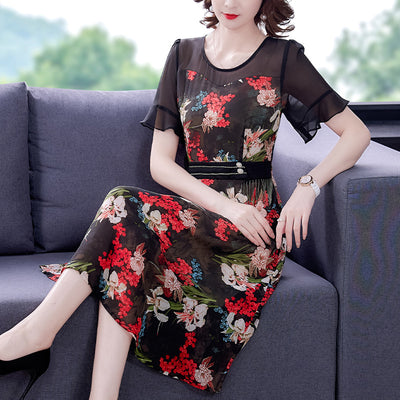Vestido Estampado Floral Coreano para Mujer - Corte Slim Cintura Ajustada Largo Midi - Image 15