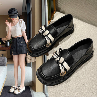 Zapatos Planos de Cuero con Punta Redonda - Estilo Casual Coreano para Mujer - Image 3