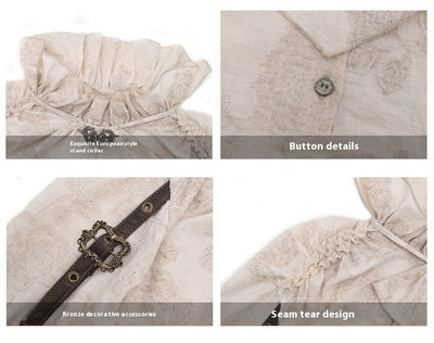 Camisa Steampunk de Algodón y Lino con Cuello Alzado y Volantes Desgastados - Image 8