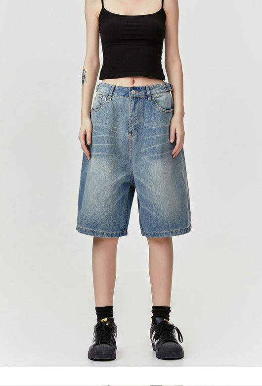 Pantalones Vaqueros Cropped Retro Americano con Patrón Barba de Gato Delavado - Image 14