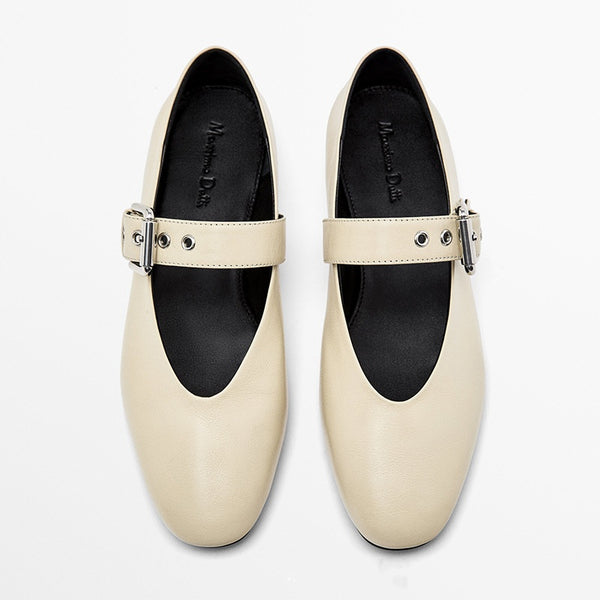 Zapatos Casuales de Cuero para Mujer con Hebilla Decorativa