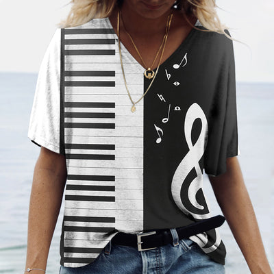 Playera Oversized Estampada Cuello V para Mujer
