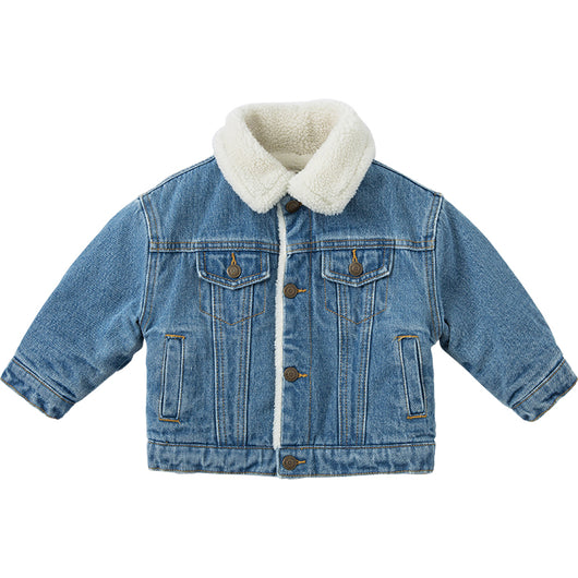 Chaqueta Denim Entallada con Solapa de Terciopelo - Image 3