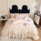 Juego de Cama Cuatro Piezas con Encaje Bordado en Algodón Chiffon