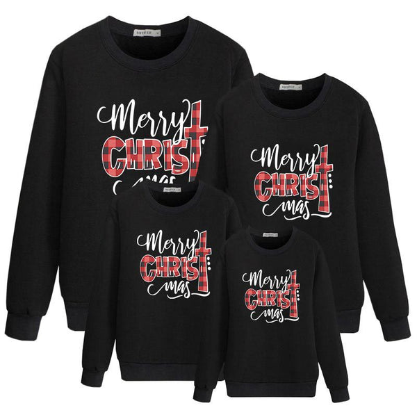 Conjunto Navideño Familiar con Estampado de Letras - Manga Larga sin Forro