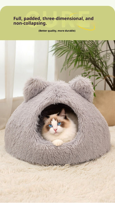 Cama Cálida Semiencerrada para Gatos con Peluche Suave - Image 9