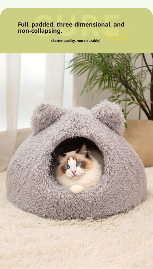 Cama Cálida Semiencerrada para Gatos con Peluche Suave - Image 9