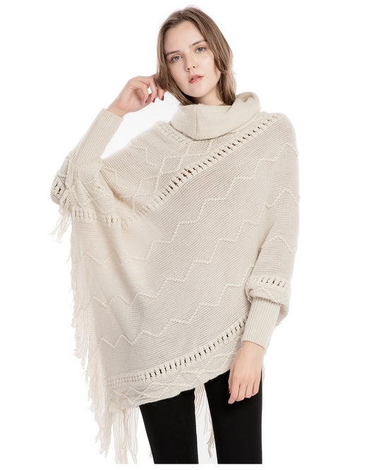 Suéter de Cuello Alto con Flecos Acrilico - Poncho Cálido y Elegante - Image 21