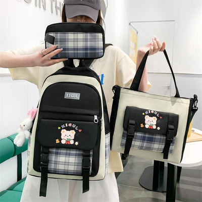 Mochila Escolar de Tres Piezas a Cuadros con Gran Capacidad - Image 9