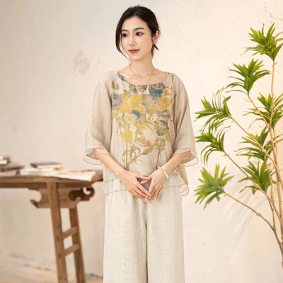Blusa Suelta Estilo Chino Artística Talla Grande para Verano - Image 10