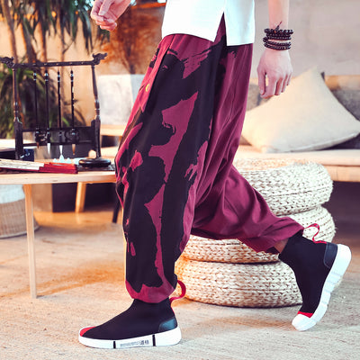 Pantalones Holgados de Algodón y Lino Estilo Chino con Puños Estampados - Image 16