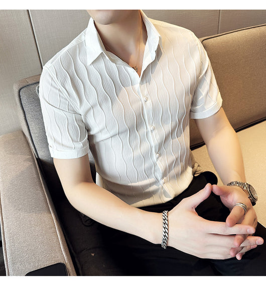 Camisa Manga Corta Slim Fit para Hombre con Patrón de Olas - Image 11