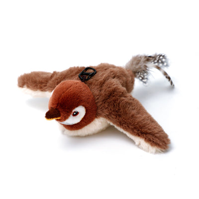 Plush woodpecker pet toy with a red crest, black and white body, speckled gray wings, and black tail feathers. - Image 21
