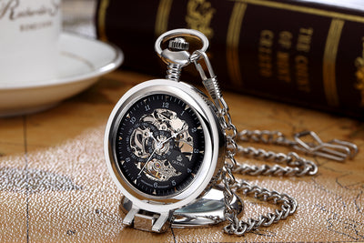 Reloj de Bolsillo Mecánico Manual Esqueleto con Grabado Romano - Image 14