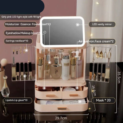 Organizador de Cosméticos con Espejo y Luz LED - Almacenamiento Grande - Image 7