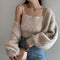 Conjunto de Dos Piezas: Cardigan Corto Tejido con Tirantes Versátil para Otoño e Invierno