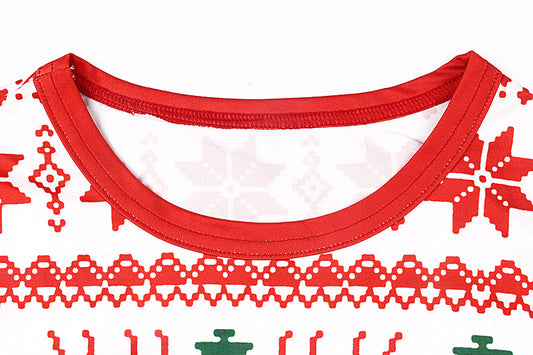 Red and white long-sleeved family matching pajamas with reindeer and snowflake pattern for dad, mom, kid, and baby. - Image 2