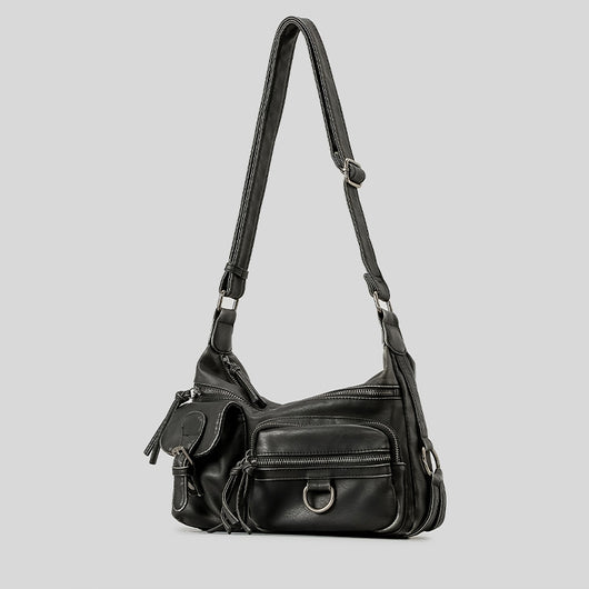 Bolso Moto Retro Hot Girl Marrón Multibolsillos - Image 18