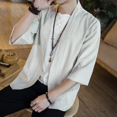 Camisa Cardigan Hanfu de Algodón y Lino - Estilo Asiático Manga 3/4 Hombre - Image 18