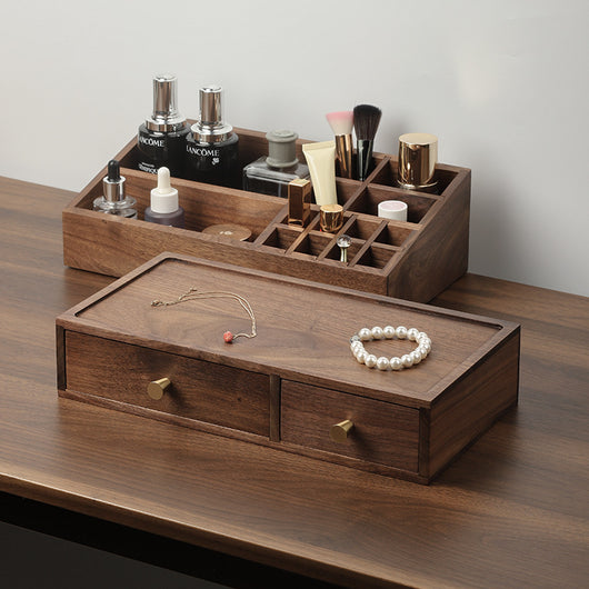 Organizador de Maquillaje en Madera Maciza con Cajones para Brochas y Cosméticos