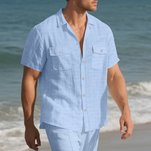 Camisa Suelta de Solapa Lisa para Hombre - Estilo Casual Festivo - Image 10