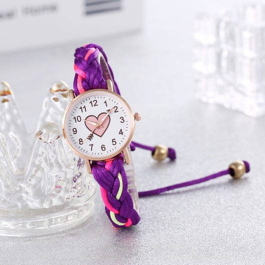 Pulsera Reloj Coreana Macaron Trenzada a Mano con Corazón Durazno - Image 3
