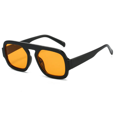 Men's and women's pilot sunglasses with a black plastic frame and vibrant orange-yellow lenses. - Image 8