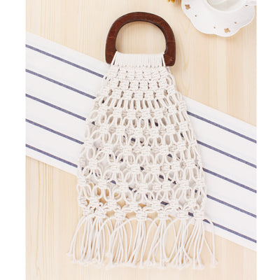 Bolsa Tejida Portátil con Asa de Madera - Bolso de Fibra Natural y Cuerda de Algodón - Image 3