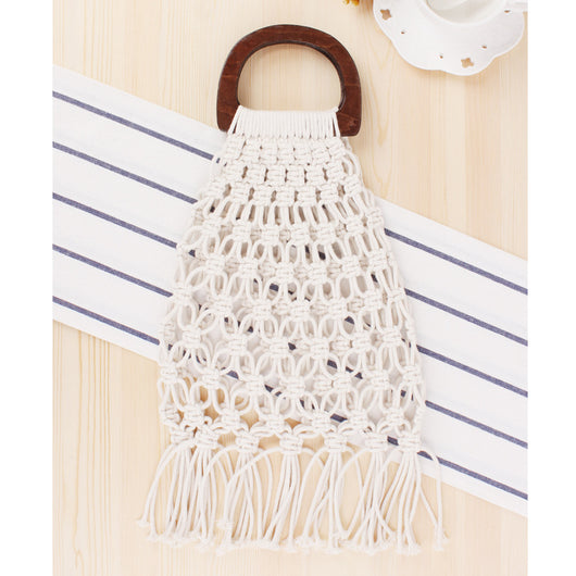 Bolsa Tejida Portátil con Asa de Madera - Bolso de Fibra Natural y Cuerda de Algodón - Image 3